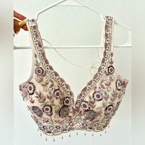 Embellished Cream and Purple Lengha